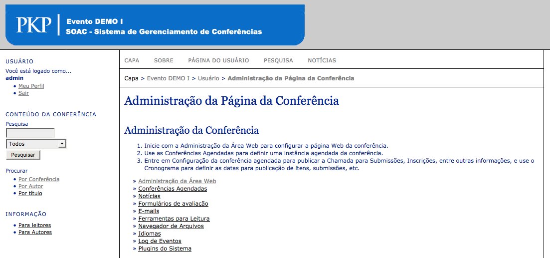 Página de Administração do OCS